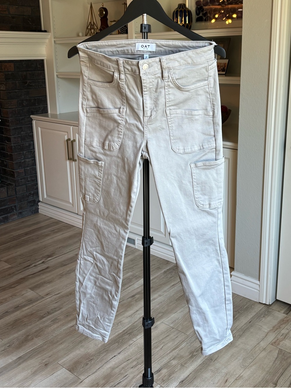 Oat New York Light Beige Cropped Utility Jeans